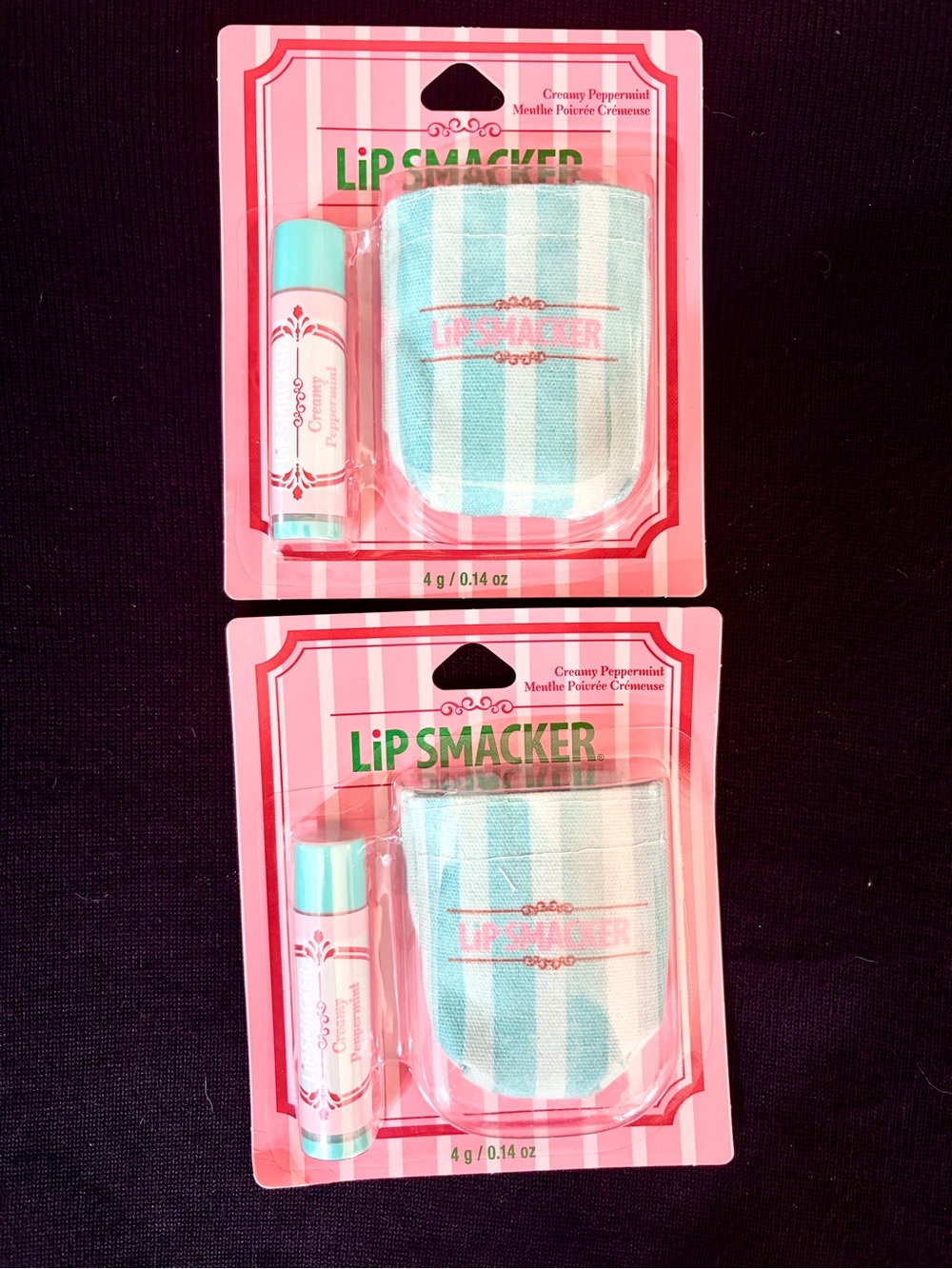 NWT Lip Smacker Lot (2) Lip Balm + Mini Tote Keychain Creamy Peppermint Holiday